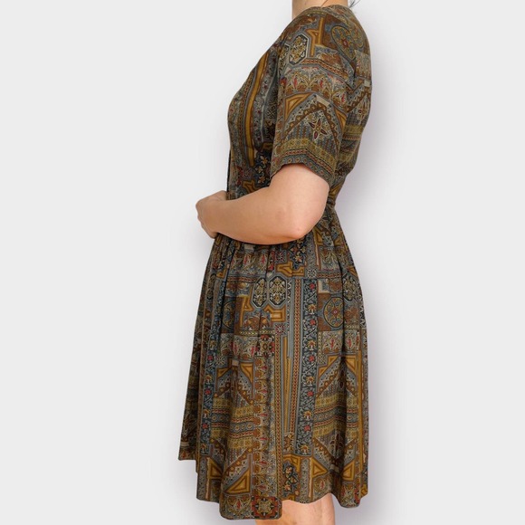 60s Carol Rodgers Brown Gray Pattern‎ Dress - Picture 5 of 5